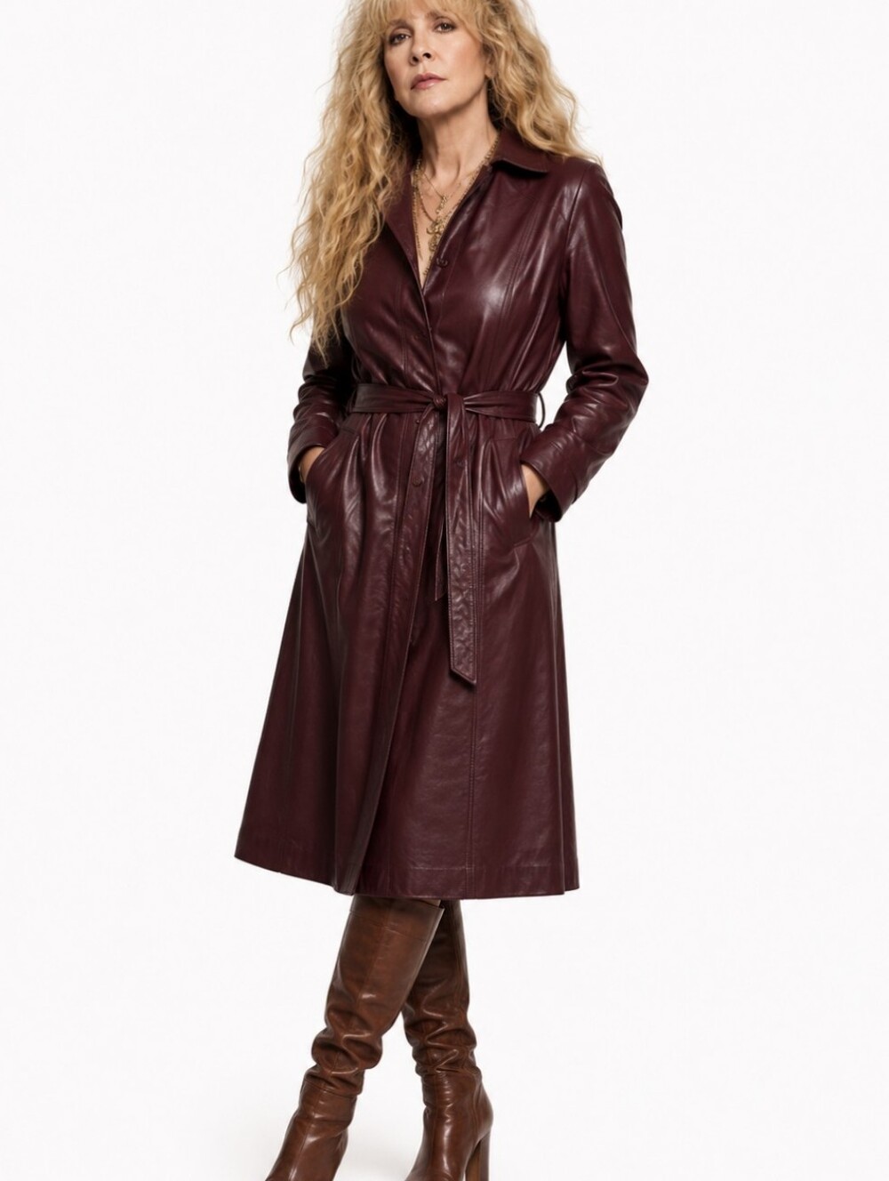 Vtg 70s Suburban Heritage Burgundy oxblood Leather Chic Trench Coat Tie Belt